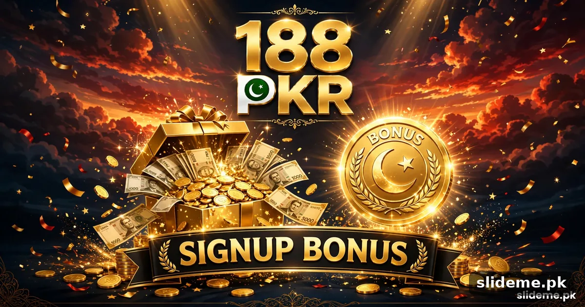 188PKR signup bonus with gift box and gold coins