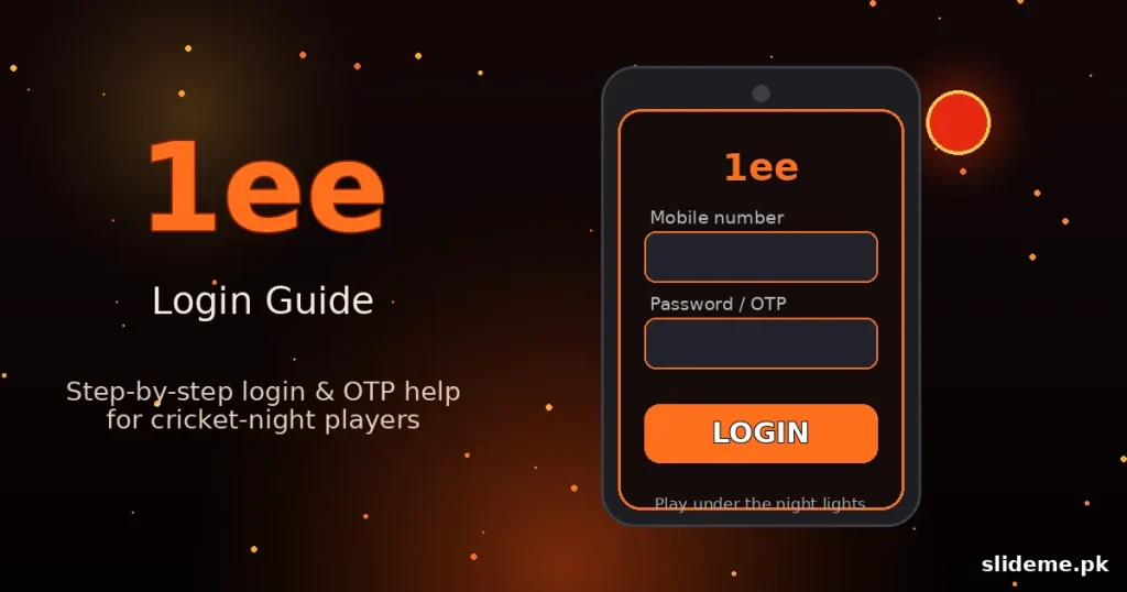 1EE Game sign-in steps — cricket-fire branding with the burning 1ee wordmark