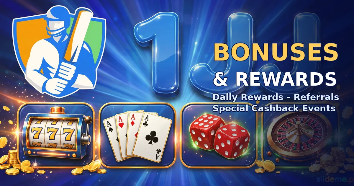 1JJ Game bonuses and rewards - welcome bonus, daily rewards and referral earnings