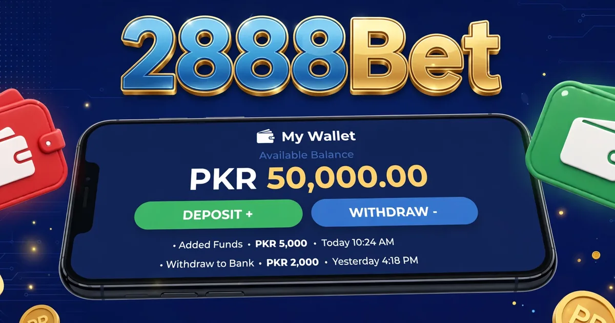2888Bet wallet screen with JazzCash and EasyPaisa deposit and withdrawal options in PKR