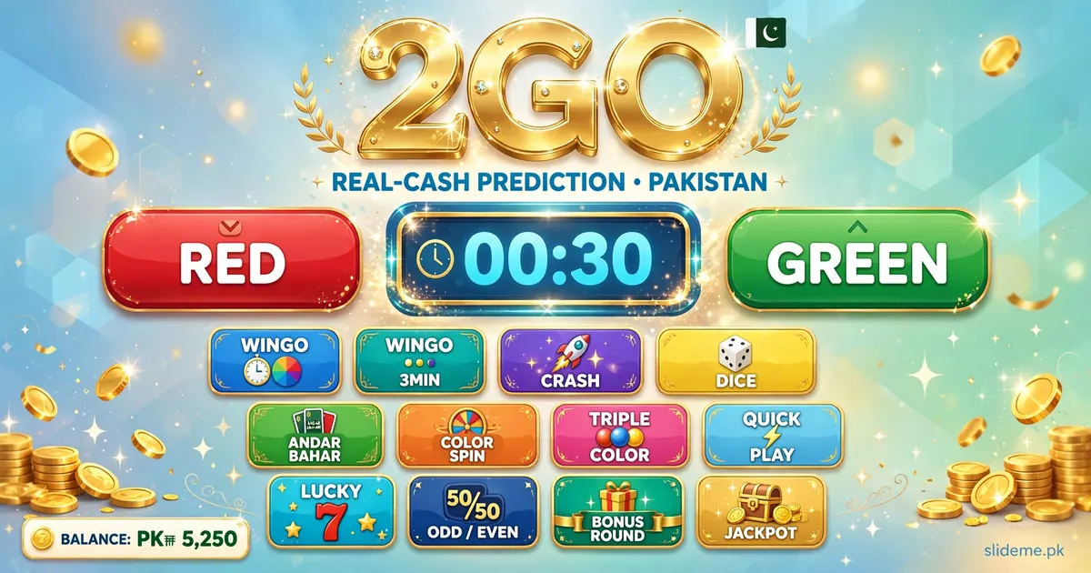 2GO Game Wingo color prediction lobby with red and green buttons on Android