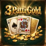 3 Patti Gold Game APK download – golden Teen Patti card game graphic with playing cards and gold coins