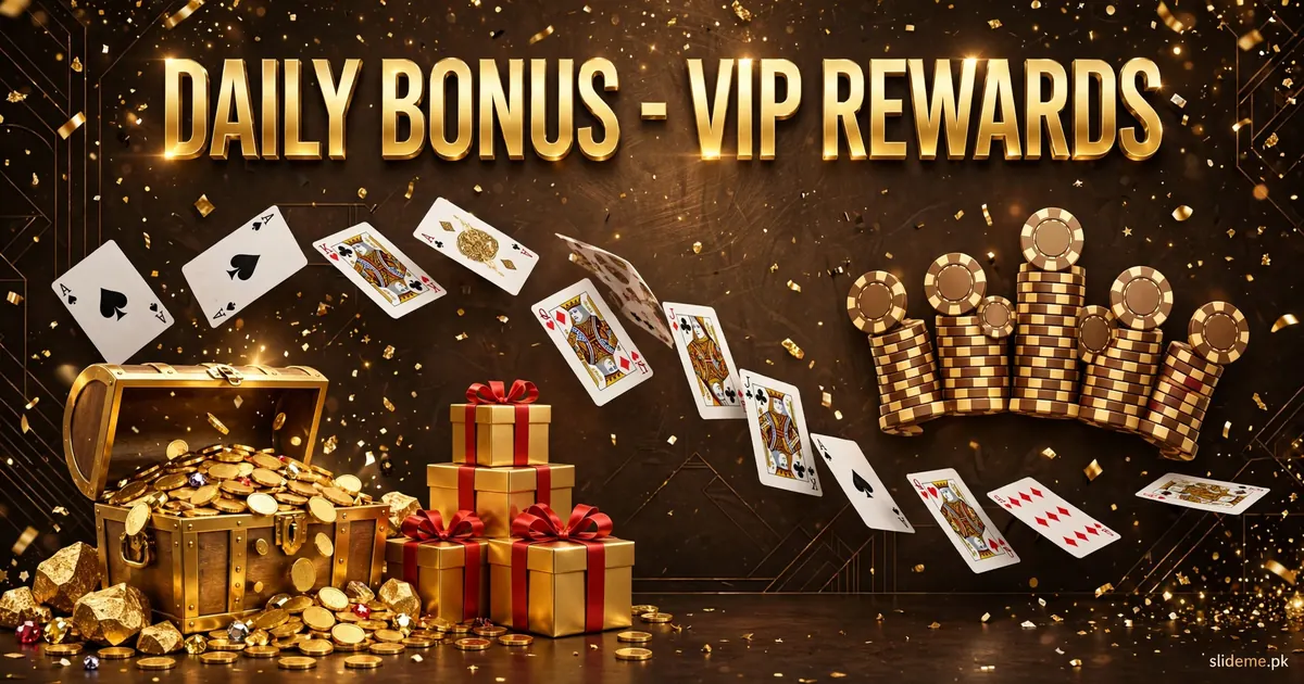 3 Patti Gold Skill daily bonus and VIP rewards with gold treasure chest and gift boxes