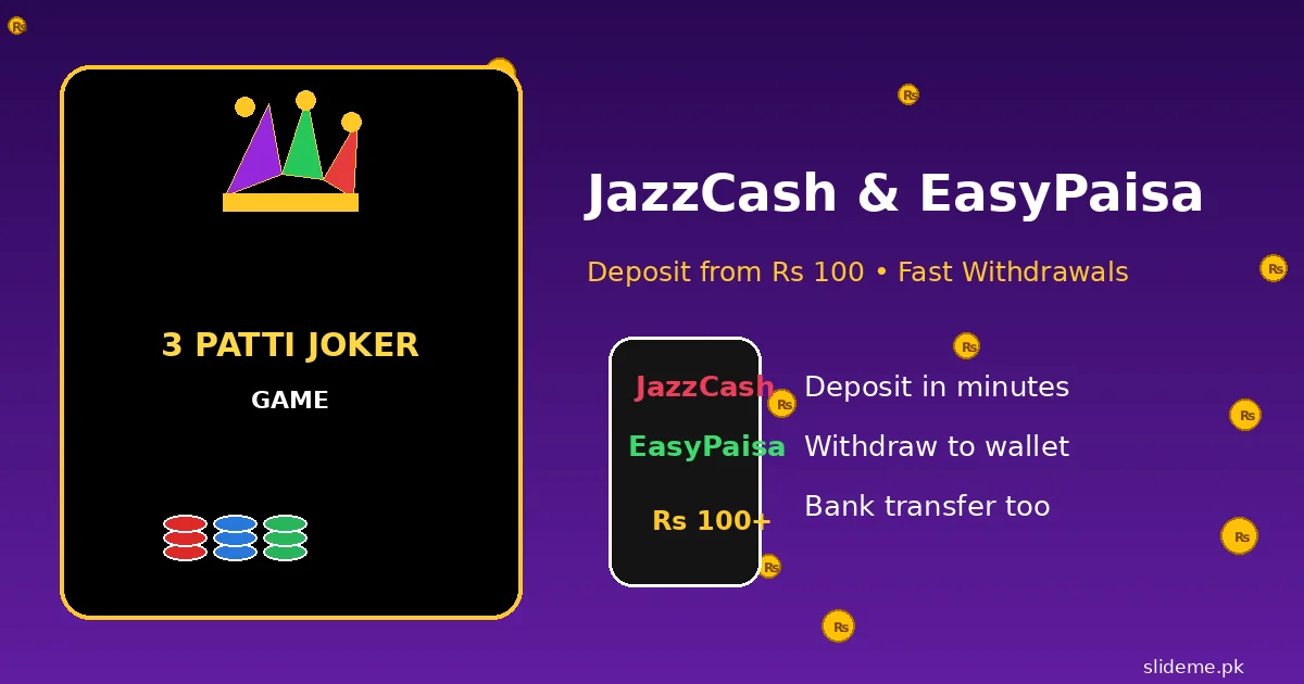 3 Patti Joker JazzCash and EasyPaisa payments banner
