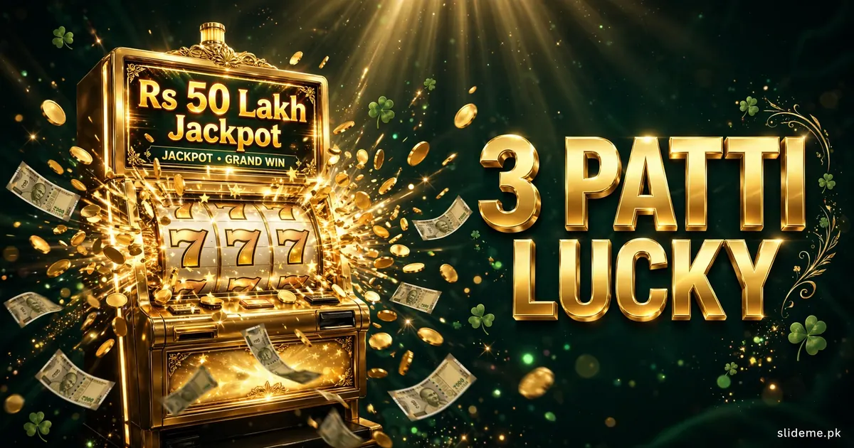 3 Patti Lucky slots jackpot banner with Rs 50 lakh prize display