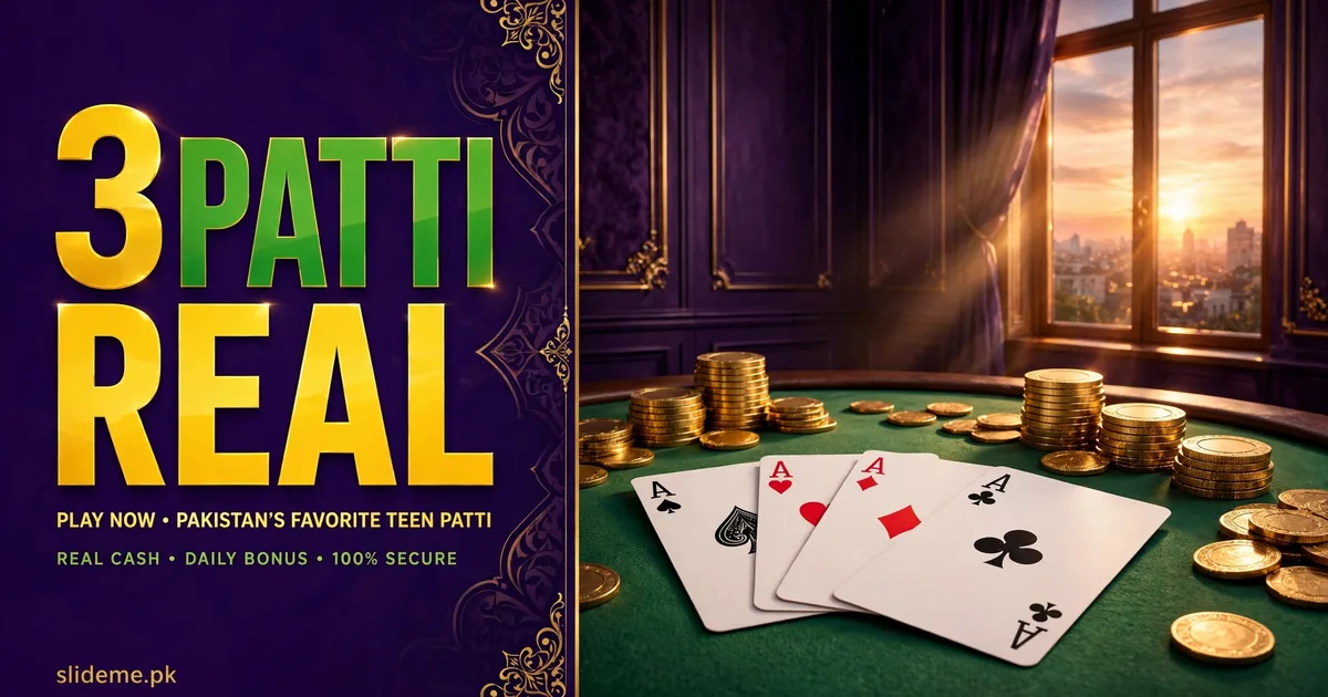 3 Patti Real Teen Patti table with three Aces and gold chips banner