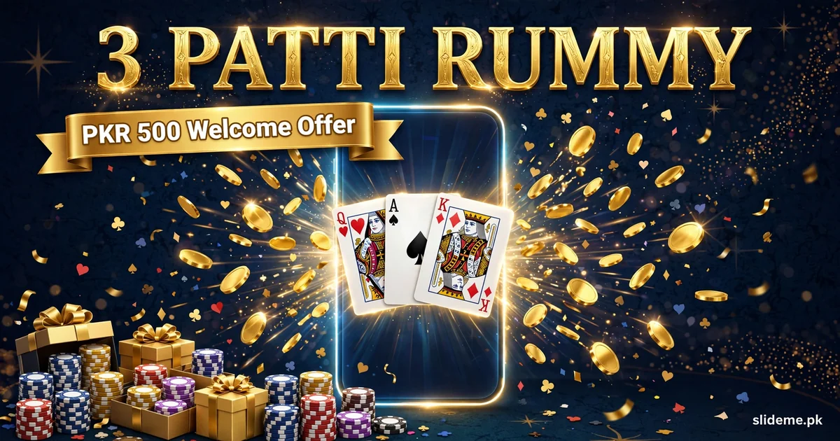 3 Patti Rummy PKR 500 welcome bonus celebration with gold coins and gift chips