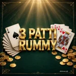 3 Patti Rummy Game APK download 2026 – gold logo with playing cards and coins