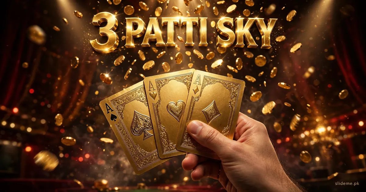3 Patti Sky game banner with golden winning Teen Patti hand and falling gold coins