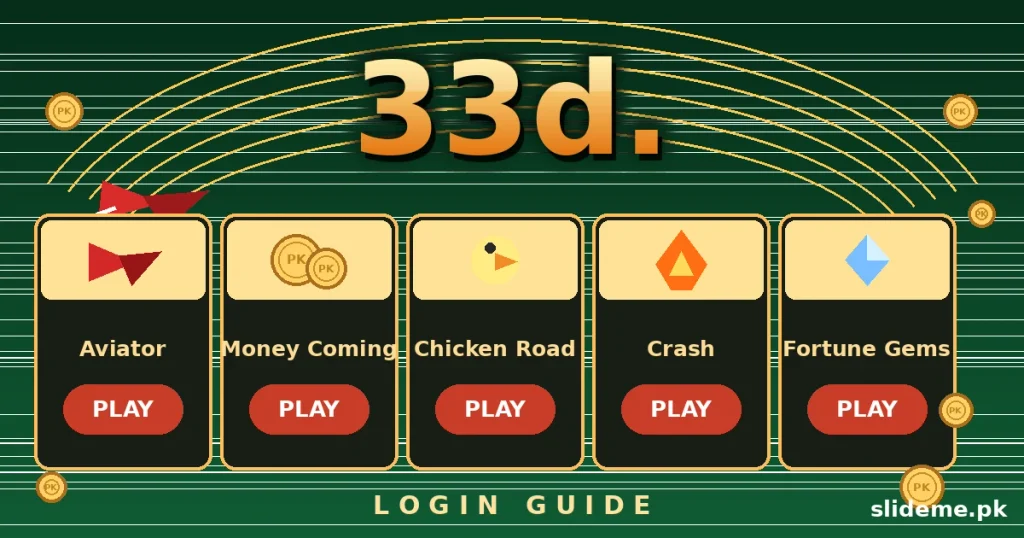 33D casino game lobby with login guide banner