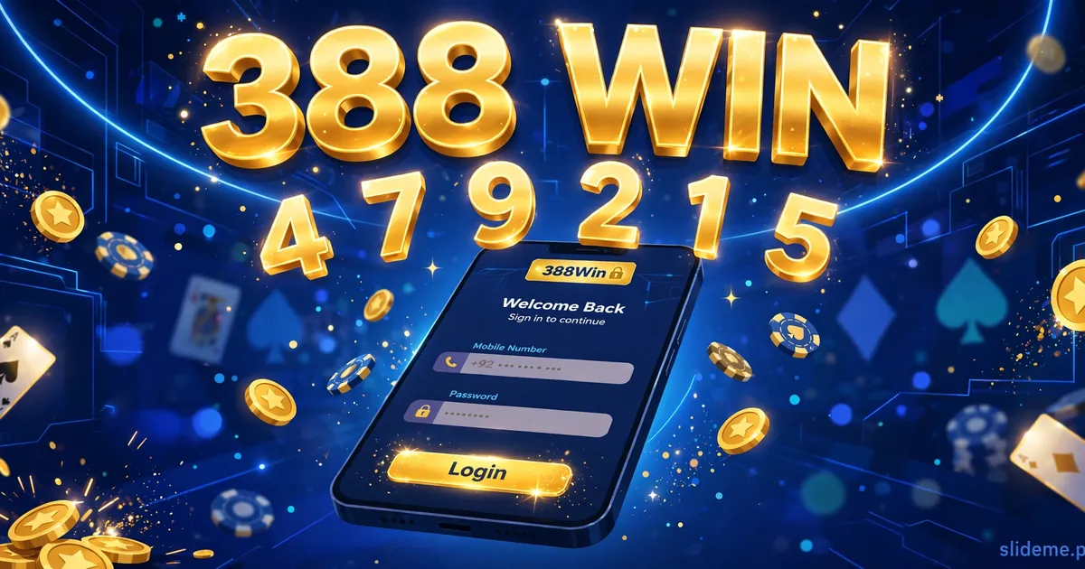 388Win login guide banner – smartphone login screen with mobile number and password fields, OTP digits and gold coins