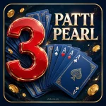 3 Patti Pearl Game app icon with a red 3, pearlescent Patti Pearl lettering, blue Ace cards and gold coins on a navy background