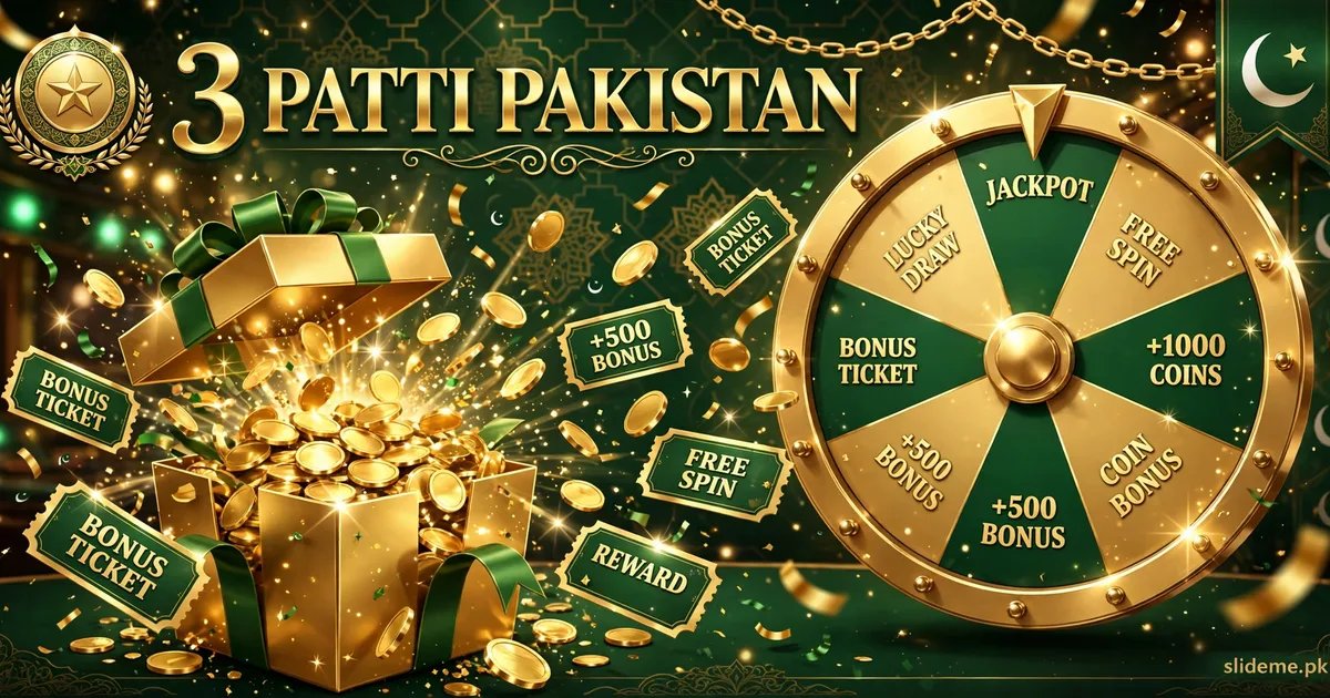 3 Patti Pakistan bonuses with gift box and prize wheel