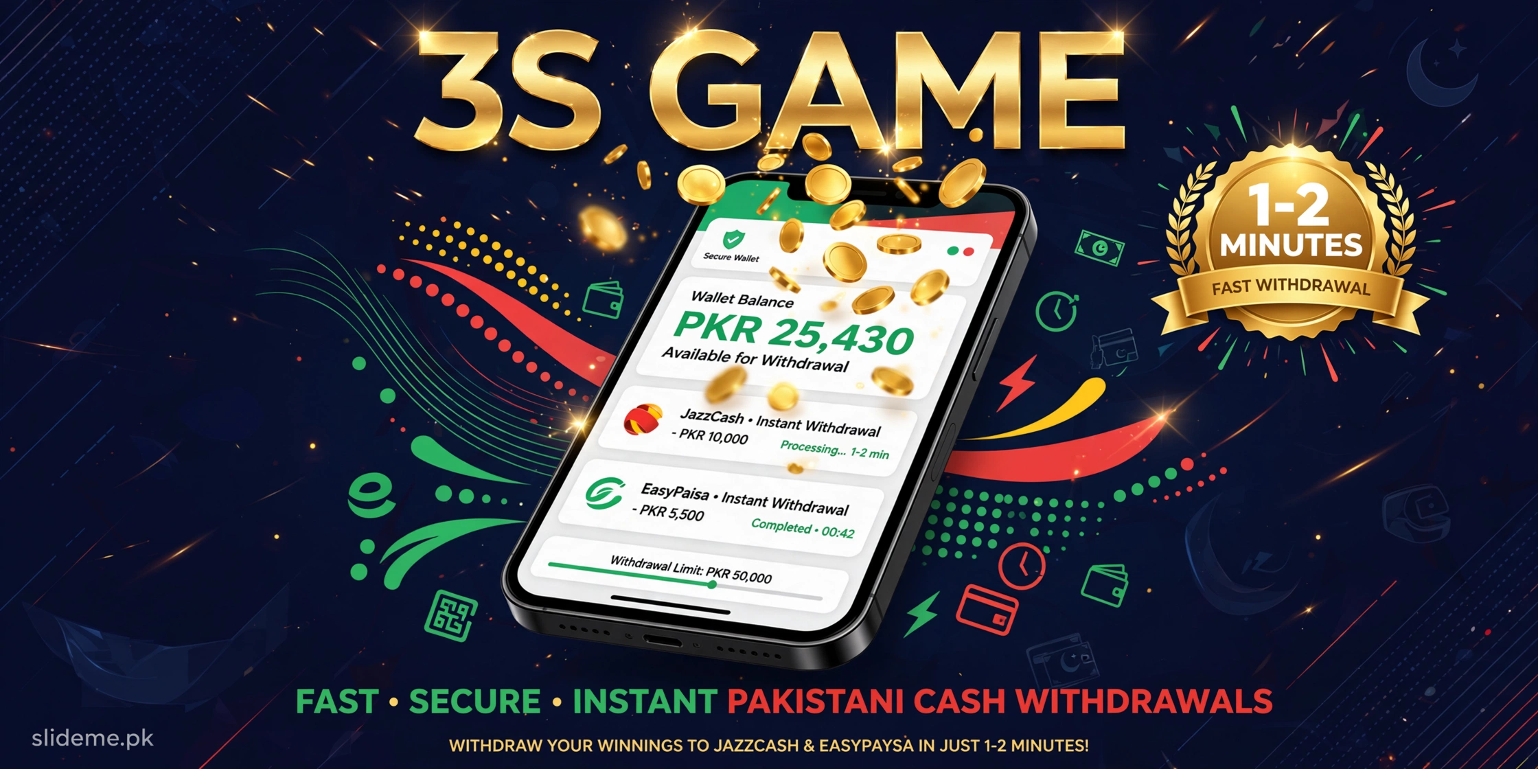 3S Game PKR withdrawal to JazzCash and EasyPaisa landing in 1 to 2 minutes