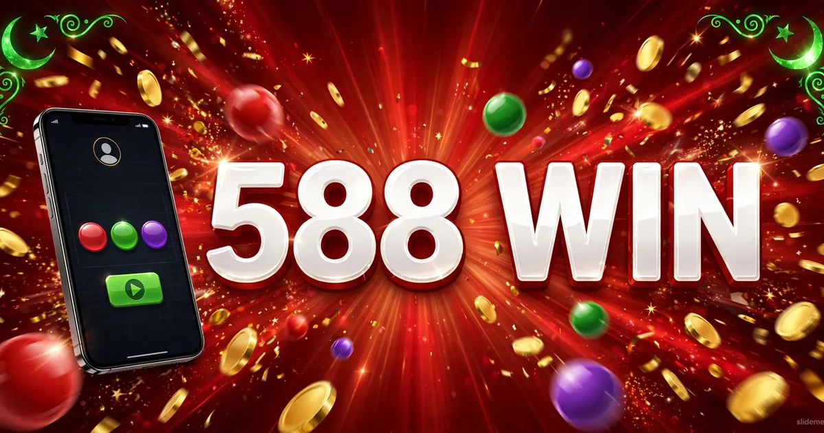 588win Game banner showing colour prediction balls, gold coins and the 588 WIN logo on a red background