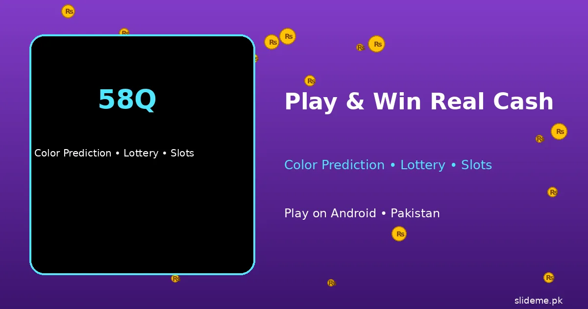 58Q Game games banner — color prediction, number guessing, slots, dice and Plinko rounds