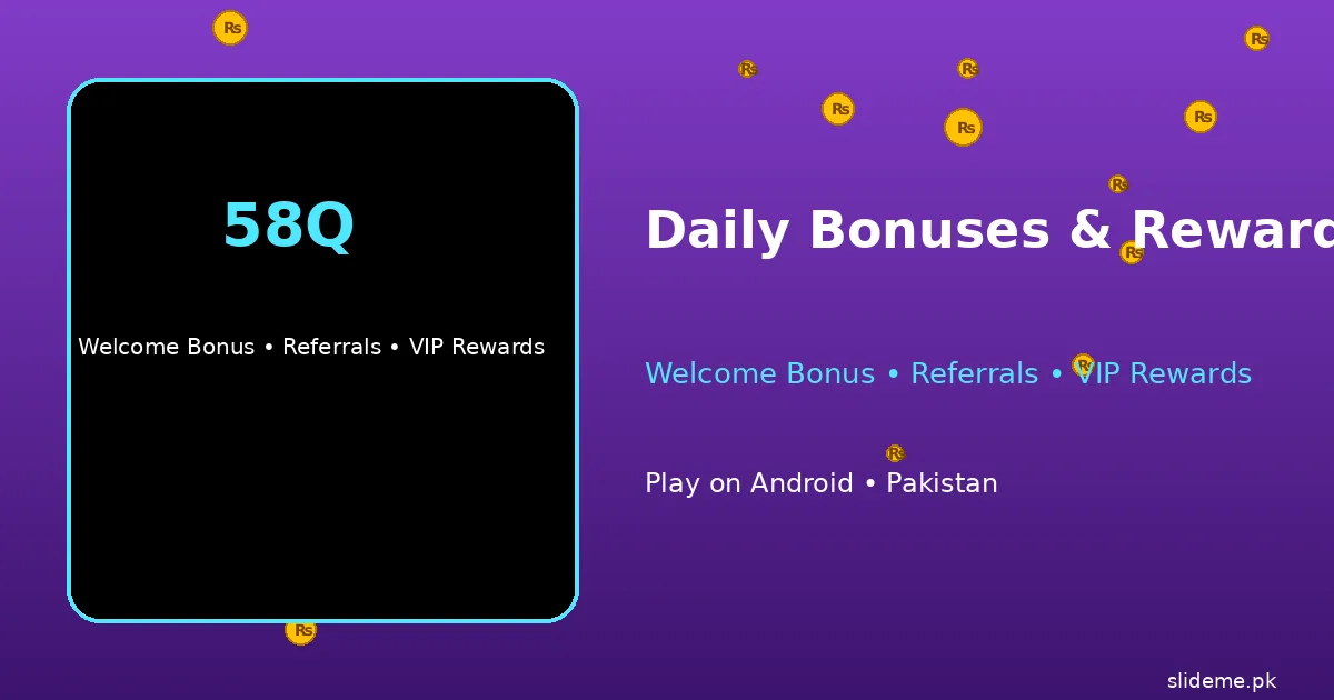 58Q Game bonus banner — daily check-in rewards, welcome bonus and referral income gifts