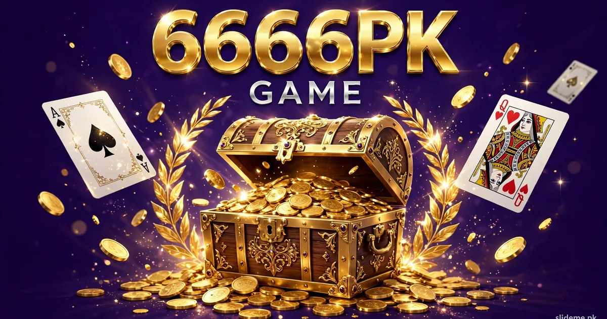 6666PK Game rewards banner with treasure chest full of gold coins and playing cards