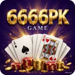 6666PK Game app icon with gold logo, playing cards and poker chips on purple background