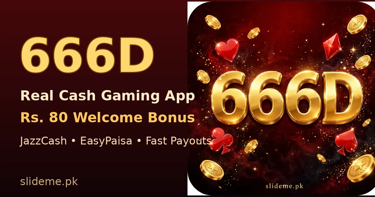 666D Game real cash gaming app banner with Rs. 80 welcome bonus and JazzCash and EasyPaisa payouts