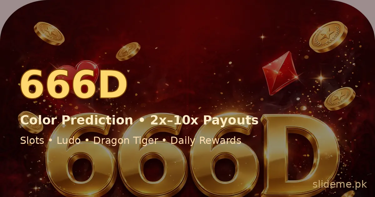 666D Game color prediction banner with 2x to 10x payouts, slots, Ludo and Dragon Tiger games