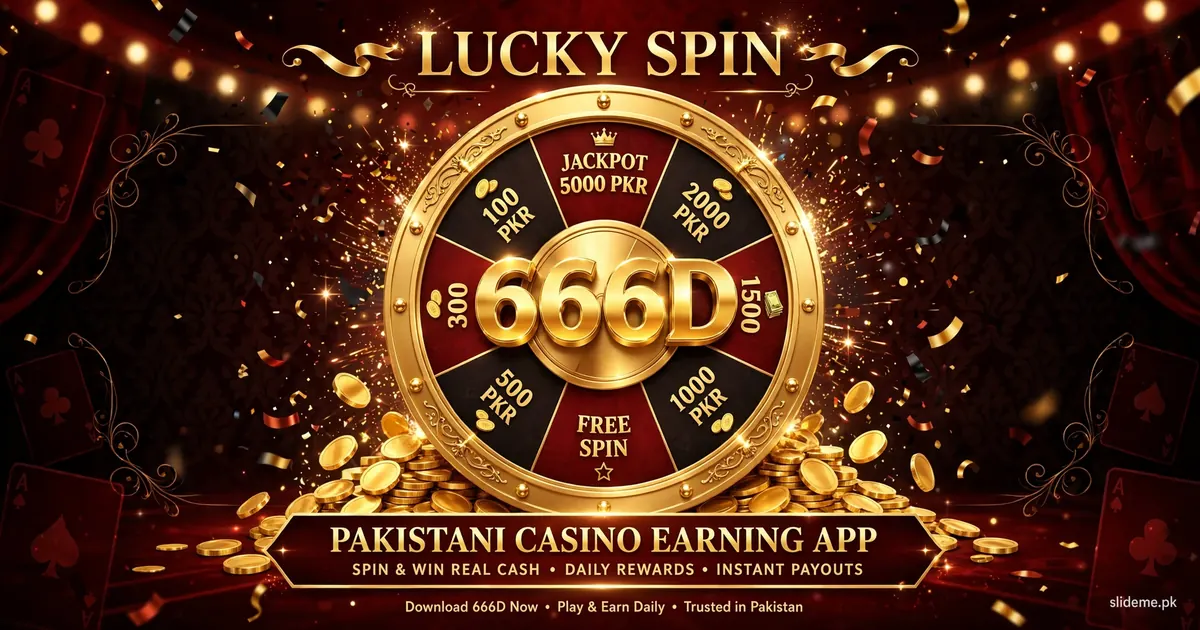 666D Game lucky spin banner with daily rewards and jackpot wheel on slideme.pk