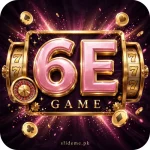 6E Game app icon with pink 3D 6E logo on dark plum background