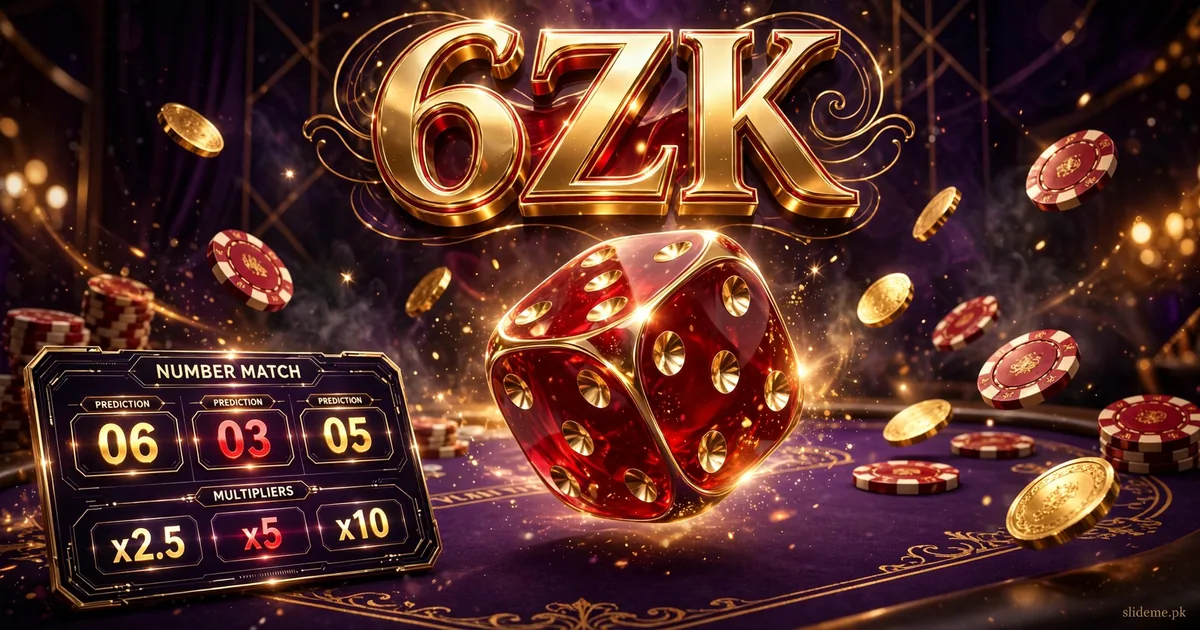 6ZK Game dice game screen with red and gold dice on dark purple background
