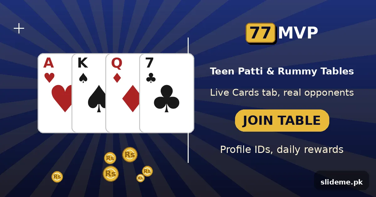 77MVP card games — Teen Patti and Rummy tables