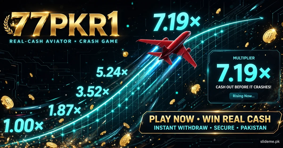77PKR1 Game download banner with golden 77PKR1 logo, red plane crash game and multiplier numbers