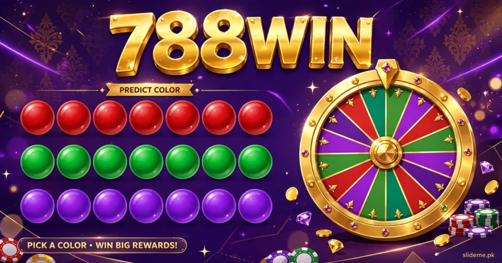 788Win Game color prediction banner with red green violet prediction balls and lucky wheel for slideme.pk