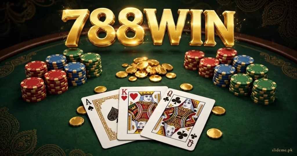 788Win Game Teen Patti card table banner with playing cards and poker chips for slideme.pk