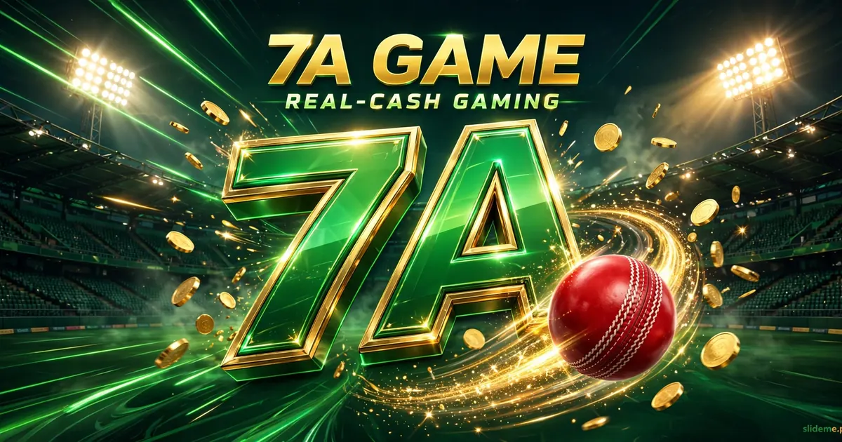 7A Game cricket-themed banner with stadium, cricket ball and gold coins