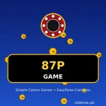 87P game logo in gold numerals on a royal blue background with a roulette wheel
