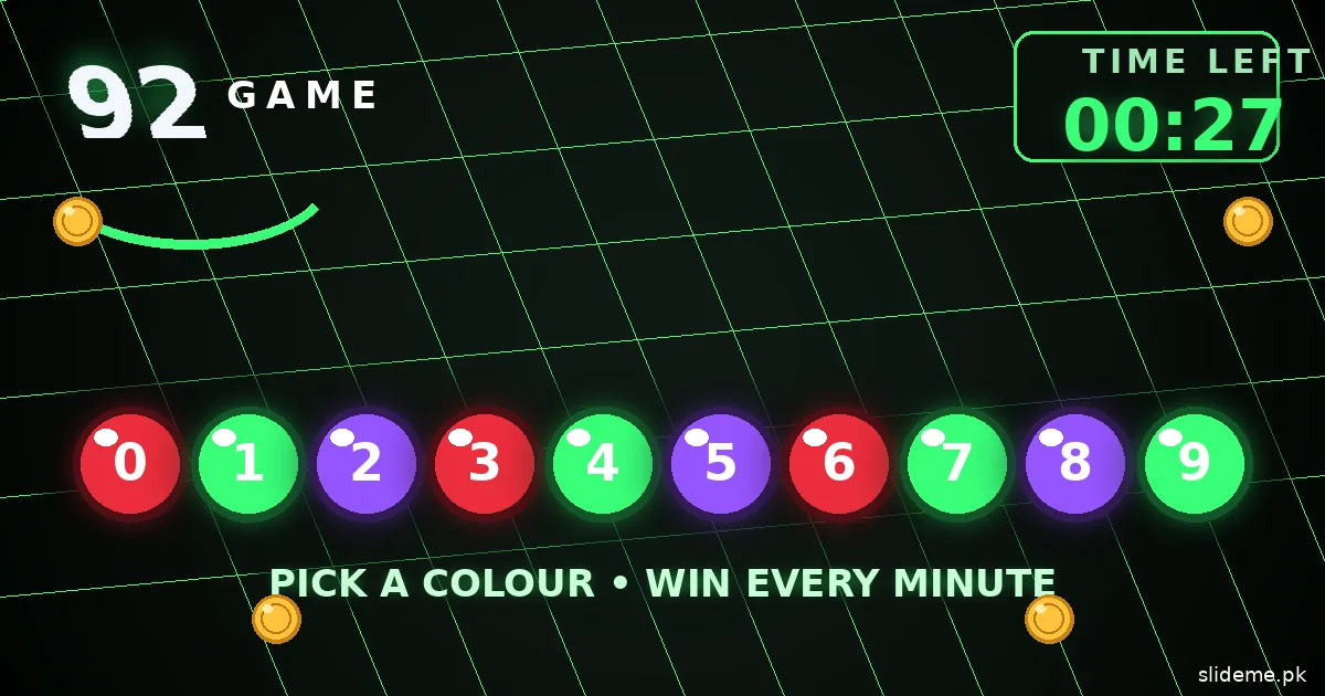 92 Game colour prediction banner — red, green and violet number balls with countdown timer