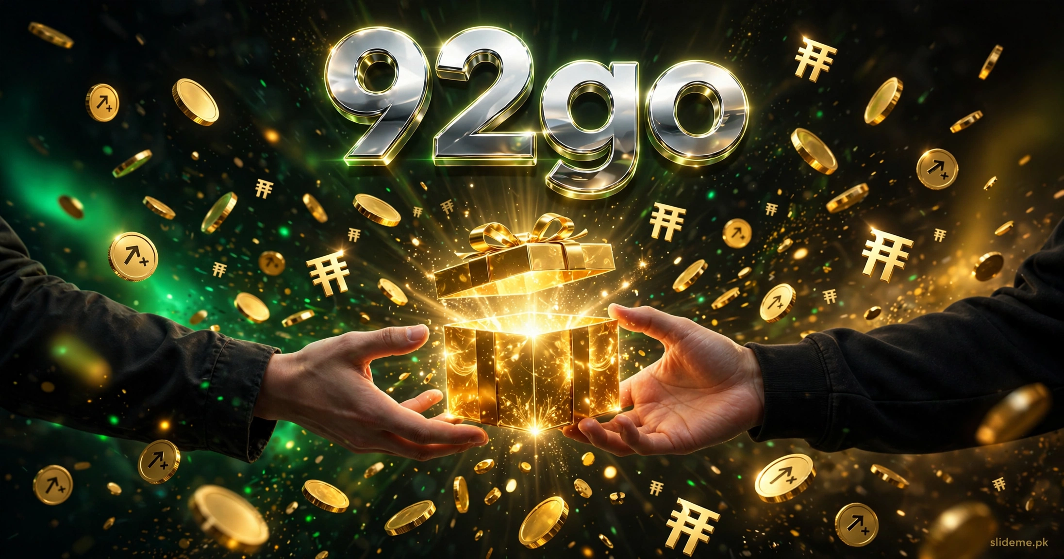 92 Go Game referral rewards — gold gift box with coins