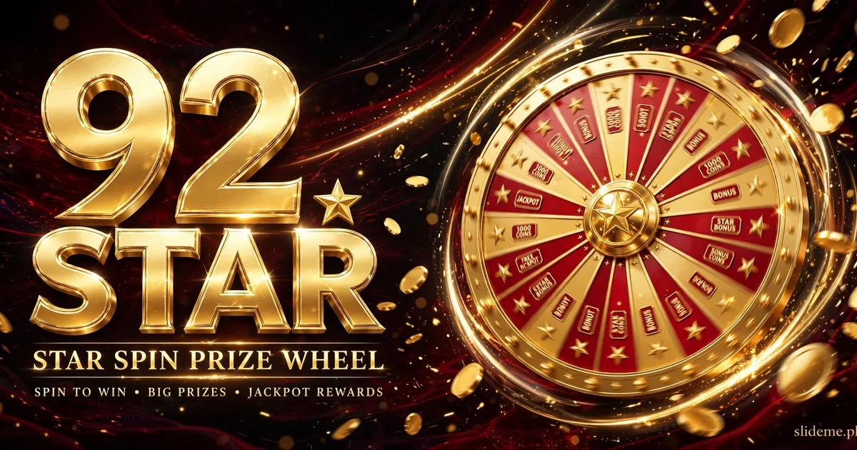 92 Star Game Star Spin prize wheel banner - golden spinning wheel with jackpot and bonus prize segments