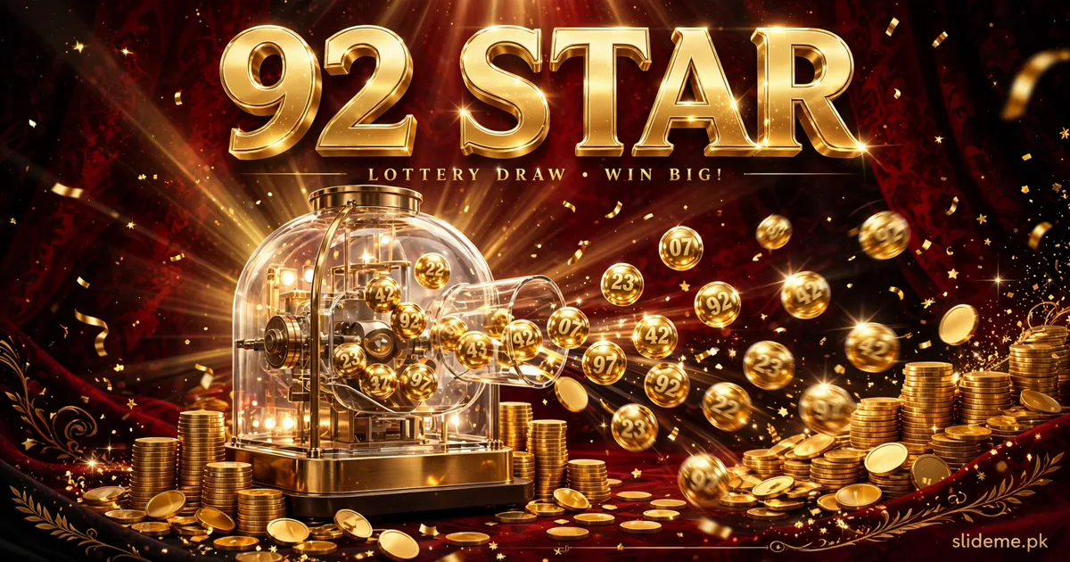 92 Star Game lottery draw banner - golden lottery machine drawing numbered gold balls
