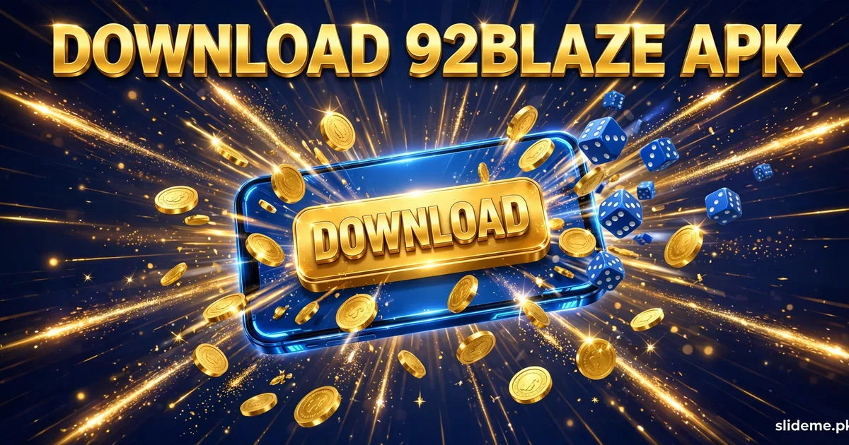 92Blaze Game download banner with golden DOWNLOAD button bursting from a blue smartphone