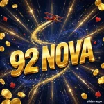 92 Nova Game logo — gold 92 Nova branding with red plane, gold coins and card suits on dark navy background