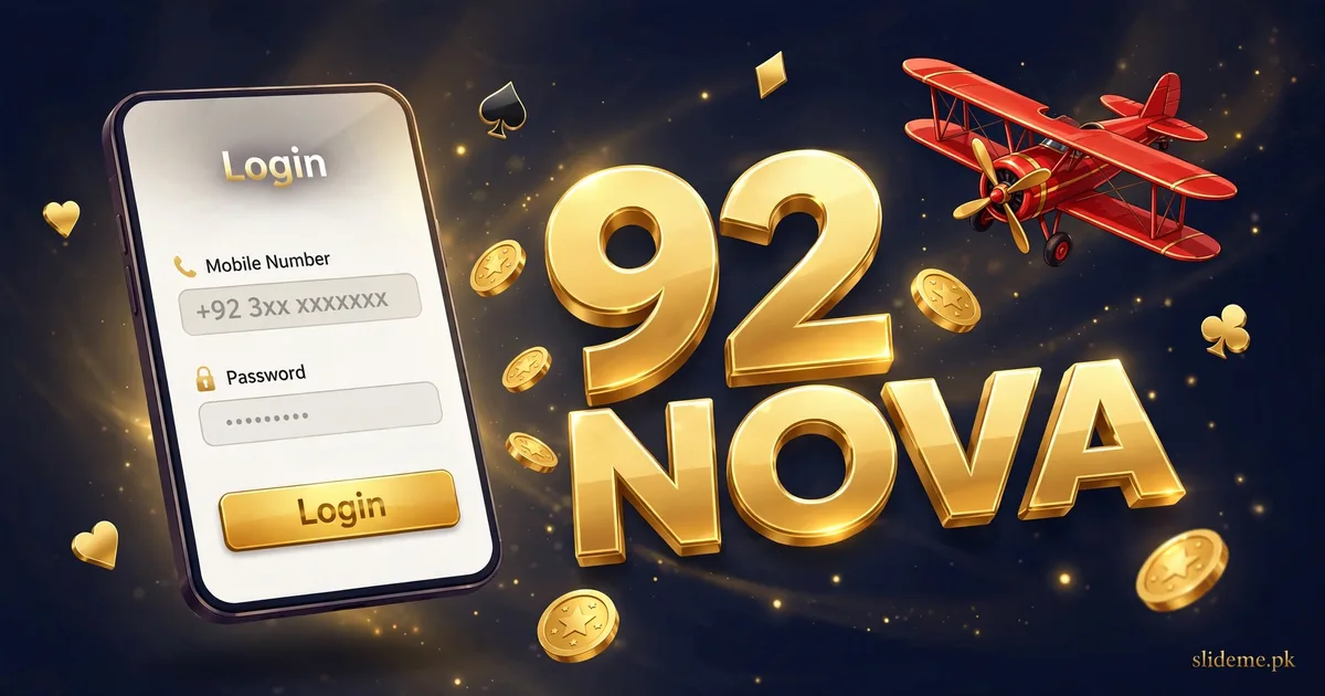 92 Nova Game login help banner — phone showing the 92 Nova sign-in screen with gold 92 Nova branding on dark navy