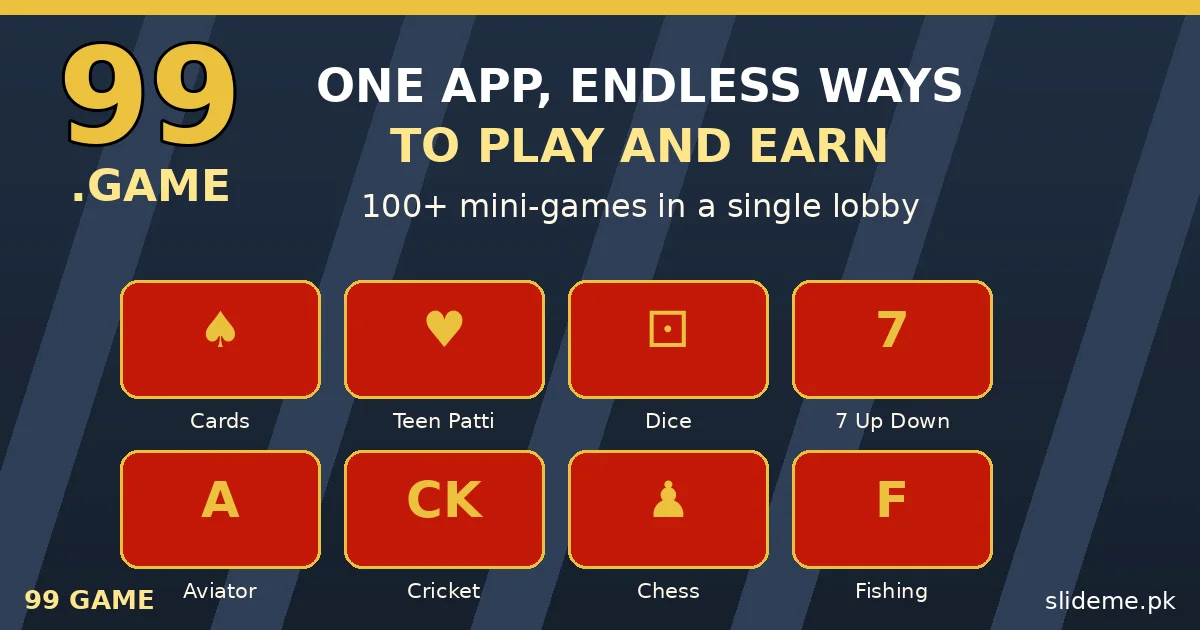 99 Game app lobby with mini-game tiles like Teen Patti, Aviator, dice and cricket