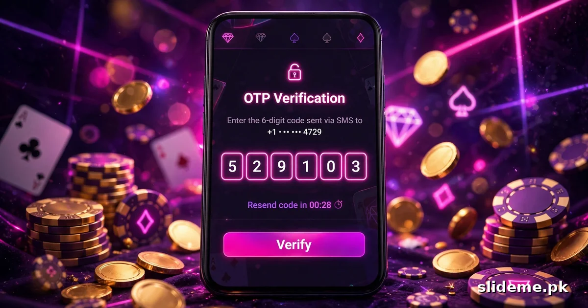 999IG OTP verification step on a smartphone with neon purple casino theme