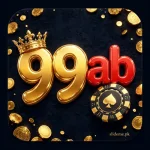 99AB glossy 3D bubble logo app icon — gold 99, red ab, golden crown and casino chips