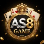AS8 Game APK download – gold and chrome AS8 emblem with crown, four aces and slideme.pk branding