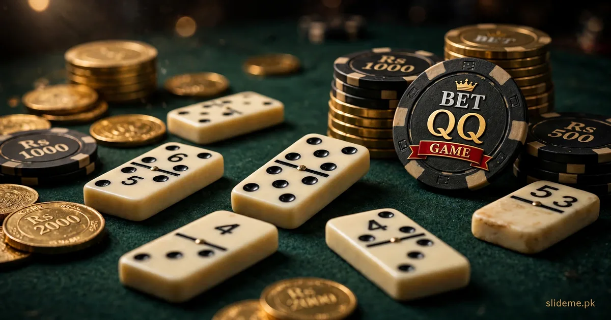 BetQQ domino QQ table banner with ivory tiles and casino chips