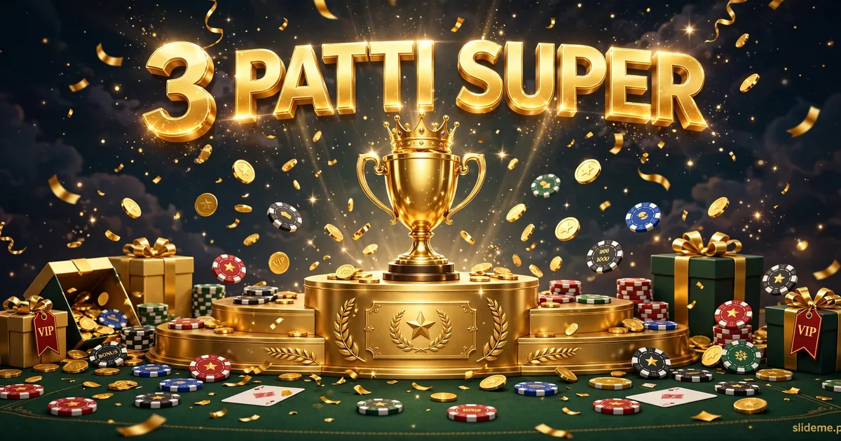 3 Patti Super bonus banner with tournament leaderboard, golden trophy and raining bonus chips