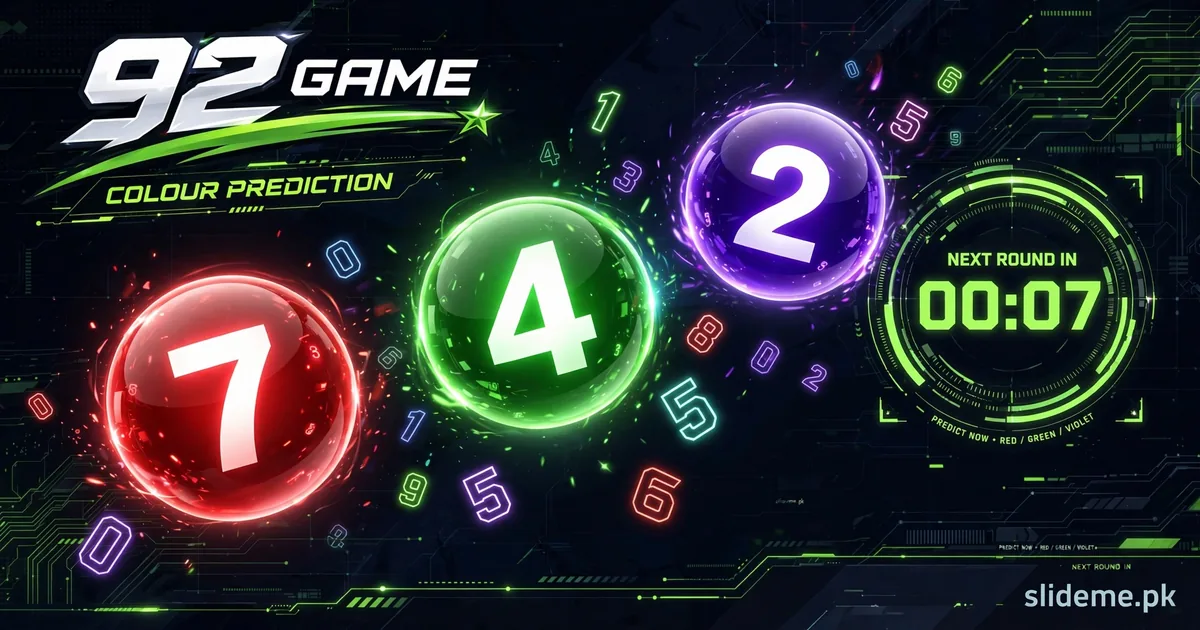 92 Game colour prediction rounds — red, green and violet number balls with countdown timer