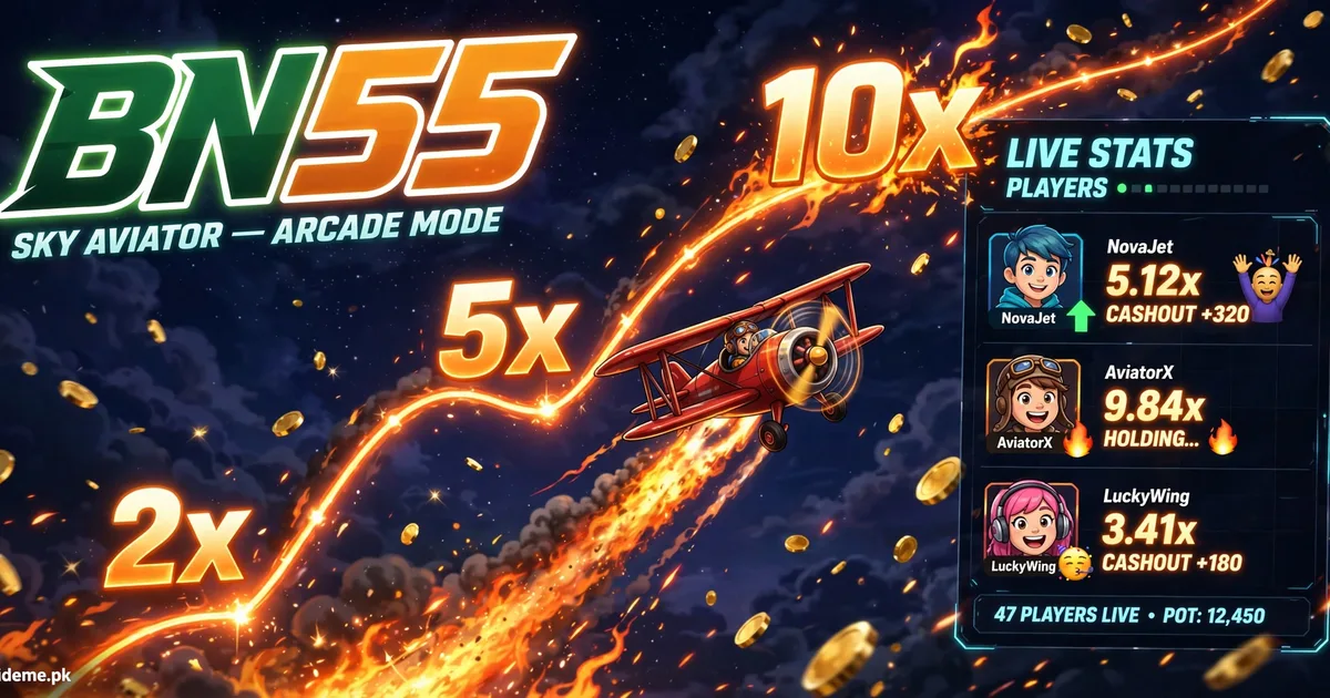 Sky Aviator mode in BN55 Game: red plane climbing the multiplier curve for PKR cash wins
