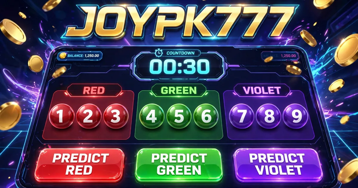 JOYPK777 Game Wingo-style color prediction board with red green and violet numbered balls